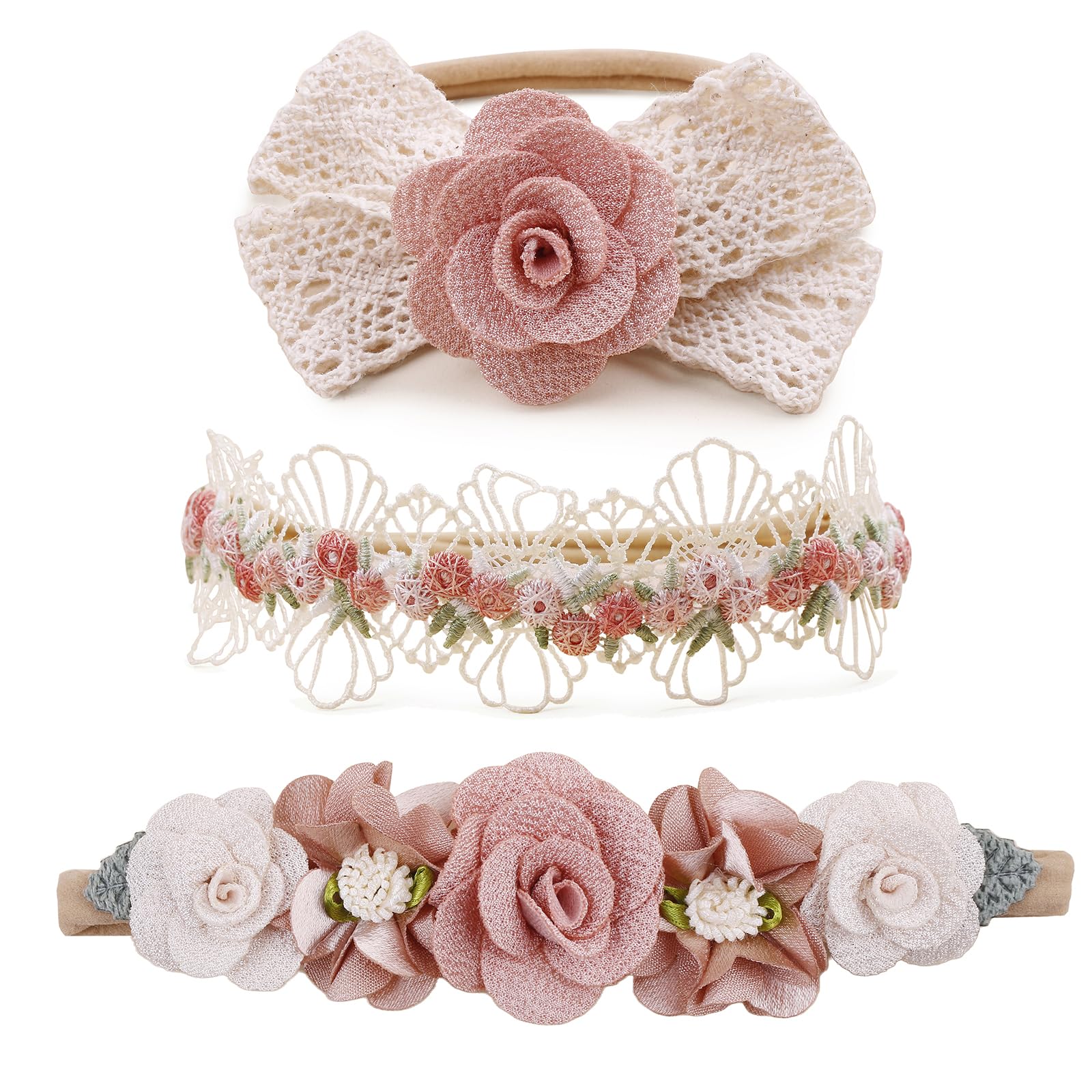 mligril baby girl nylon headbands with flowers for comfortable daily wear.