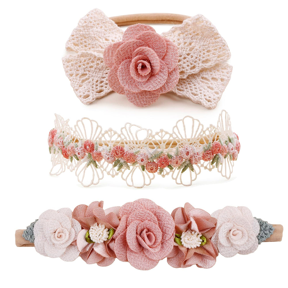 mligril baby girl nylon headbands with flowers for comfortable daily wear.