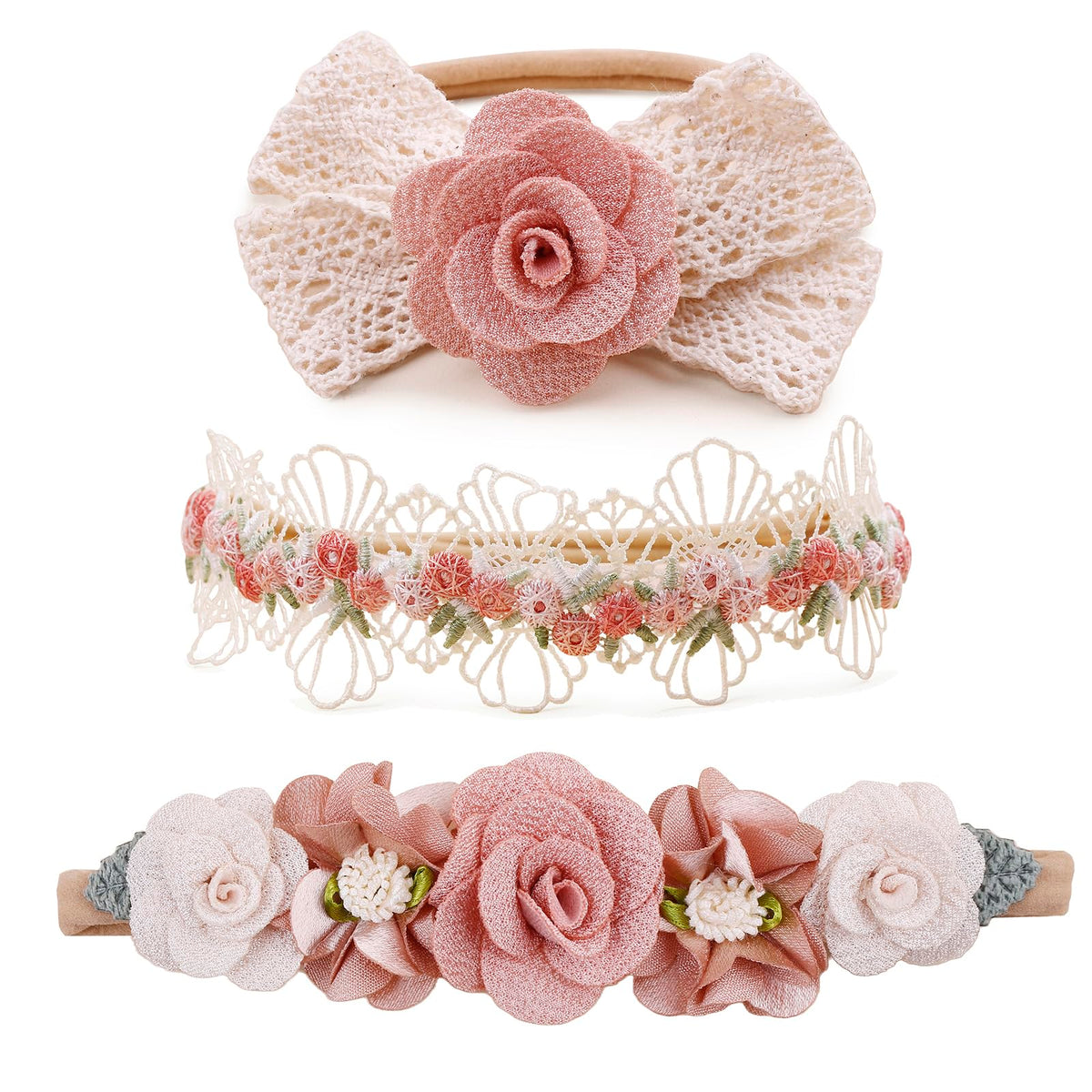 mligril baby girl nylon headbands with flowers for comfortable daily wear.