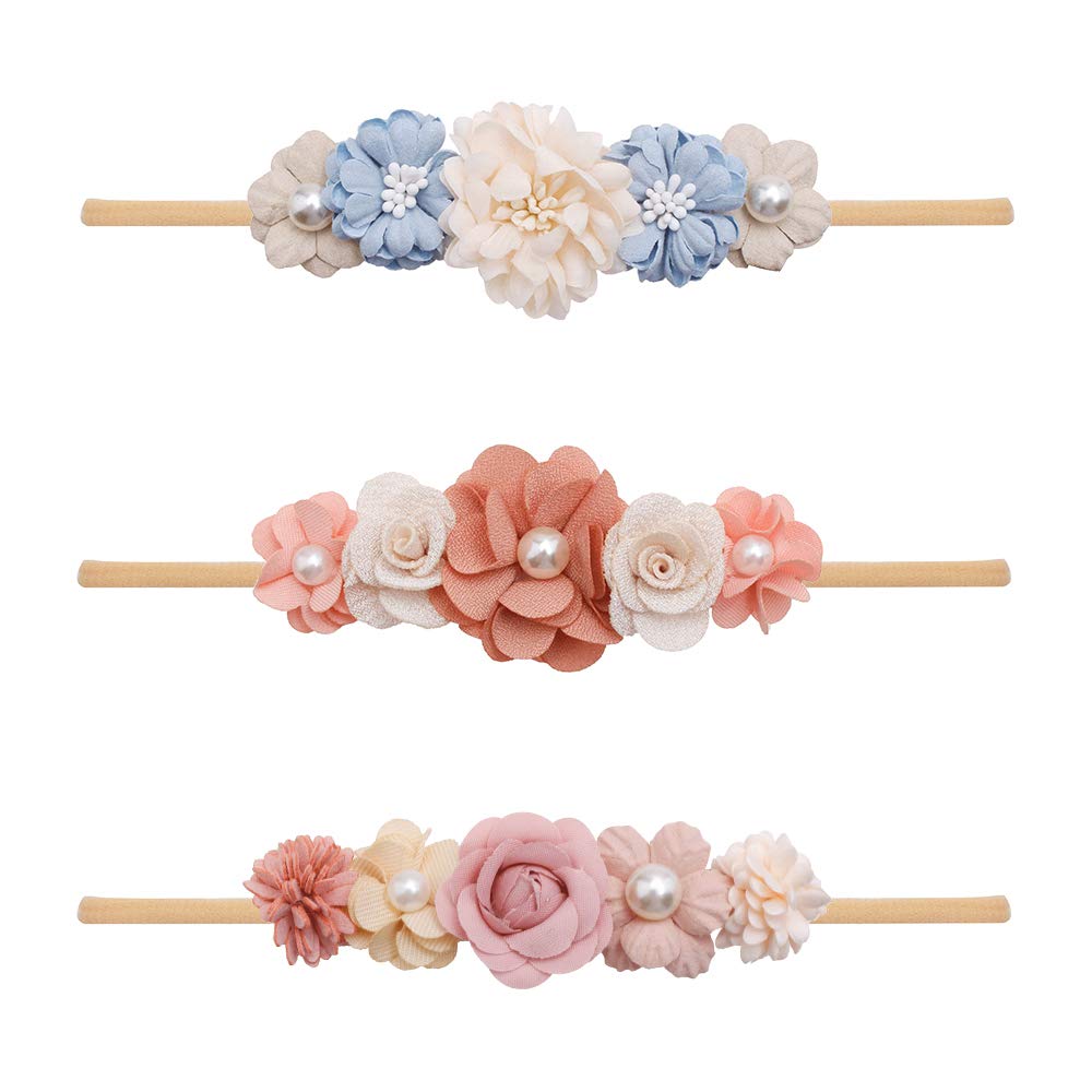 mligril nylon headband with floral bows, soft and gentle for daily wear.