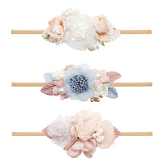 mligril baby headbands with flower bows, a 3pc set for newborns and toddlers.