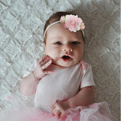 mligril headbands shown on a smiling baby to illustrate fit