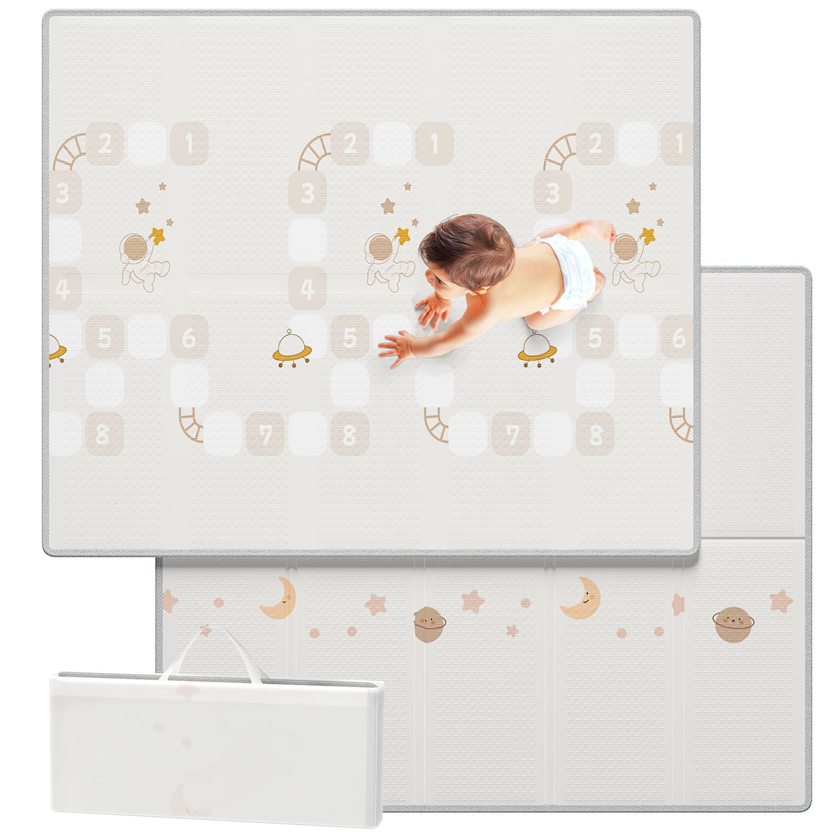 Mloong baby playmat with large area foam provides soft crawl space for safe play.