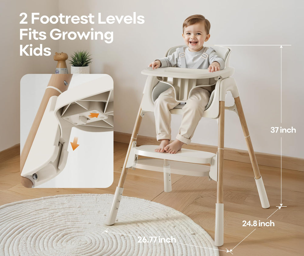 Mloong beige high chair with breathable cushioned seat for comfort.