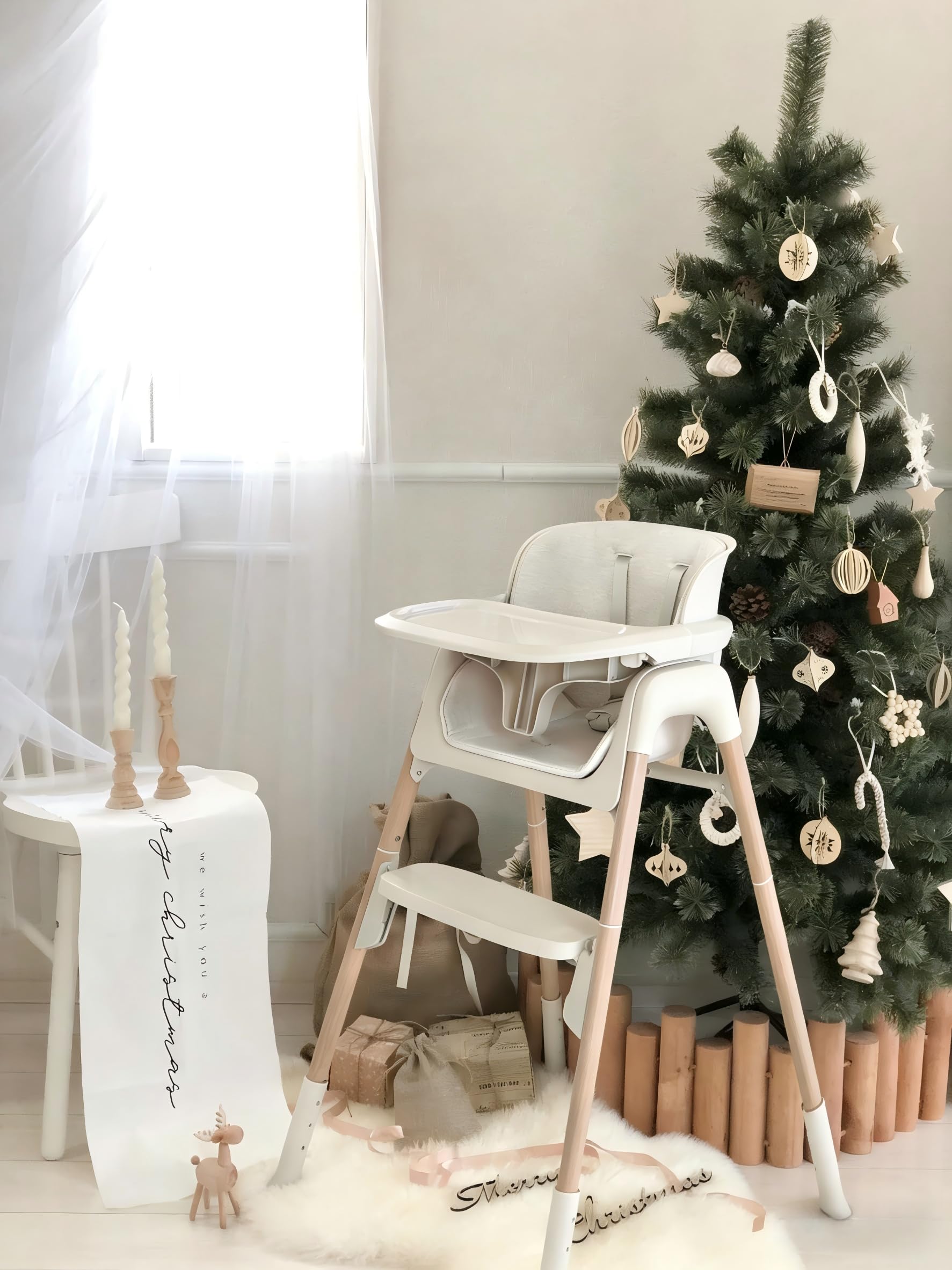 Mloong beige high chair with stainless steel legs for daily durability.