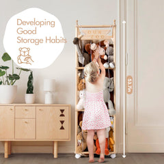 Mloong vertical plush-toy rack made of pine wood enhances decor while organizing.