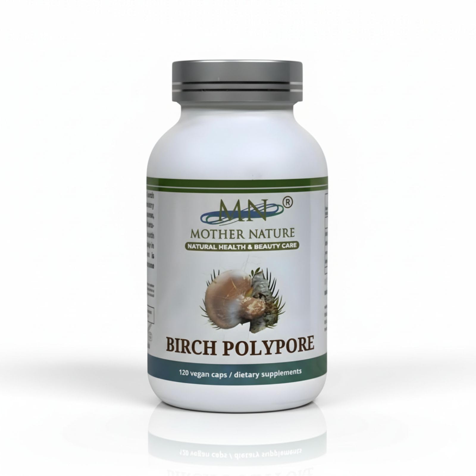 Mn Mother Nature Inc Birch Polypore capsules bottle front for daily gut support