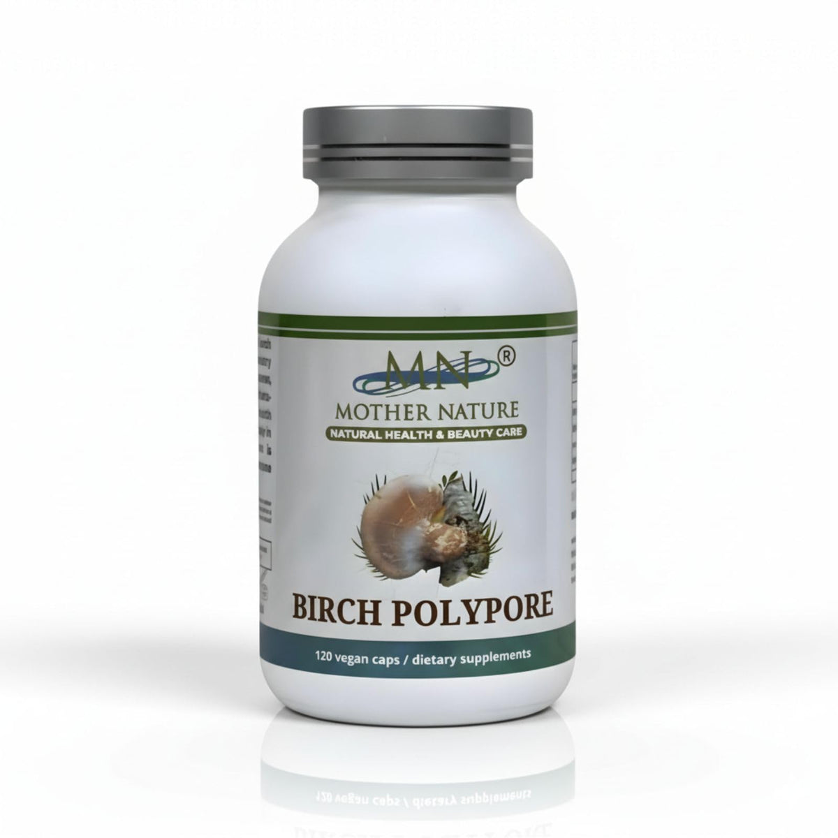 Mn Mother Nature Inc Birch Polypore capsules bottle front for daily gut support