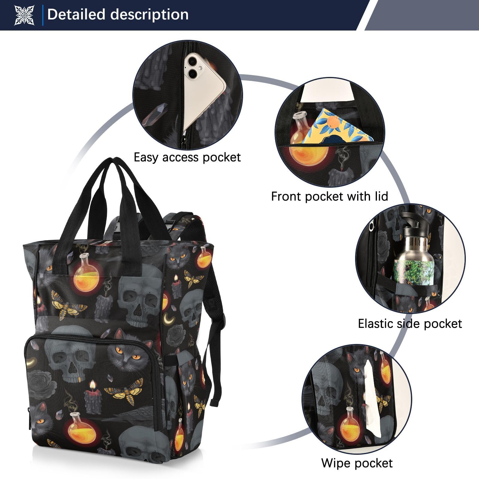 MNSRUU diaper bag front pockets offer quick access to phone and keys.