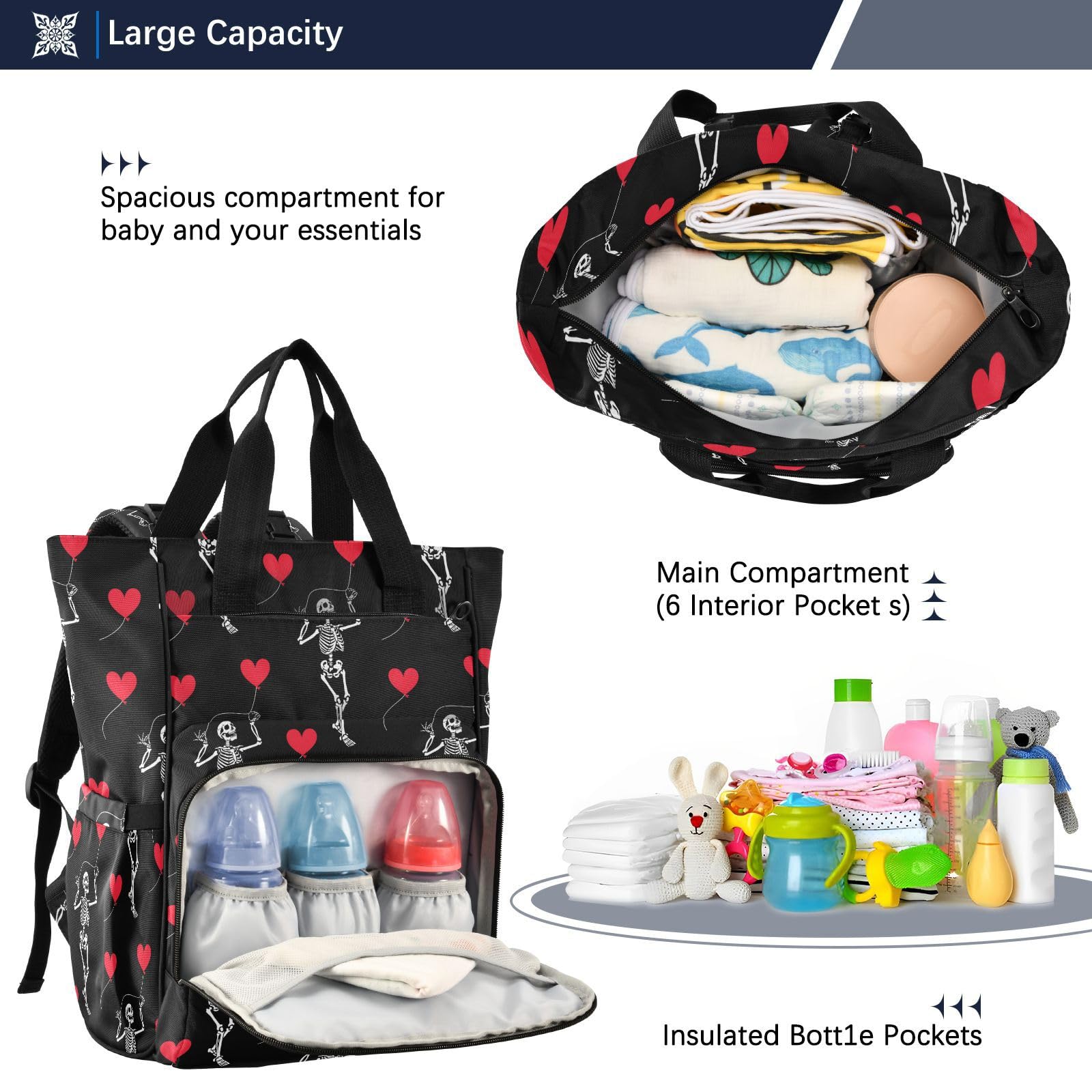 MNSRUU diaper bag large capacity stores diapers, bottles, wipes and more