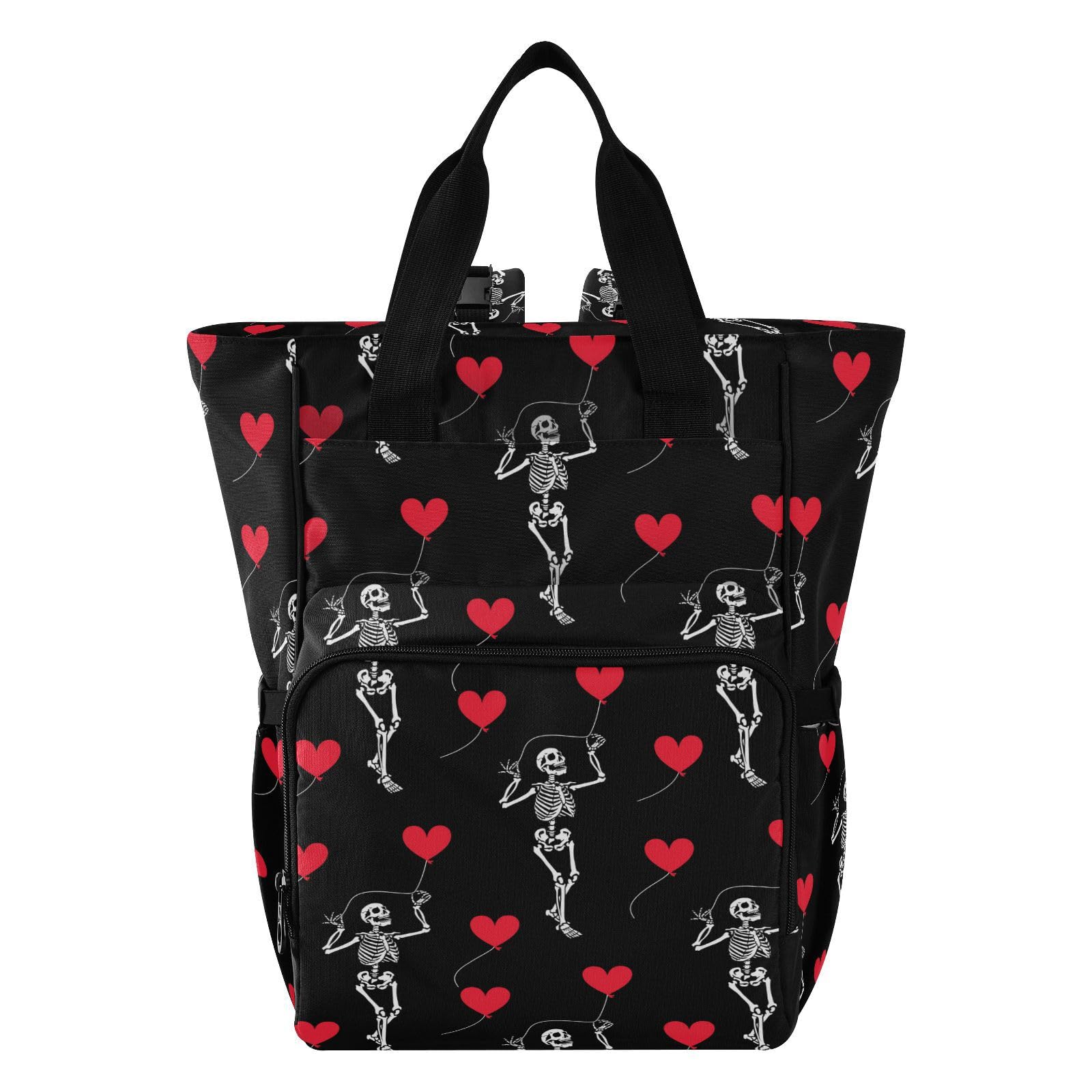 MNSRUU diaper bag with romantic skull design, organized interior for baby essentials on the go