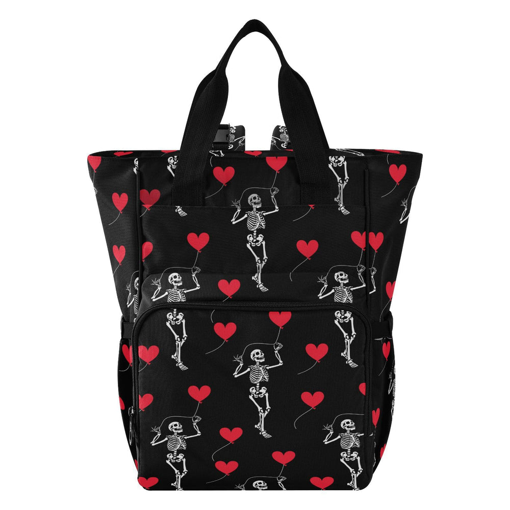 MNSRUU diaper bag with romantic skull design, organized interior for baby essentials on the go