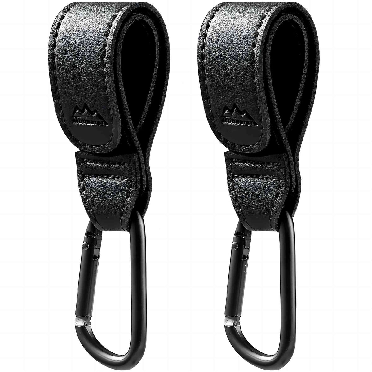 MoBearer baby stroller hooks attached to a black handle for hands-free shopping.