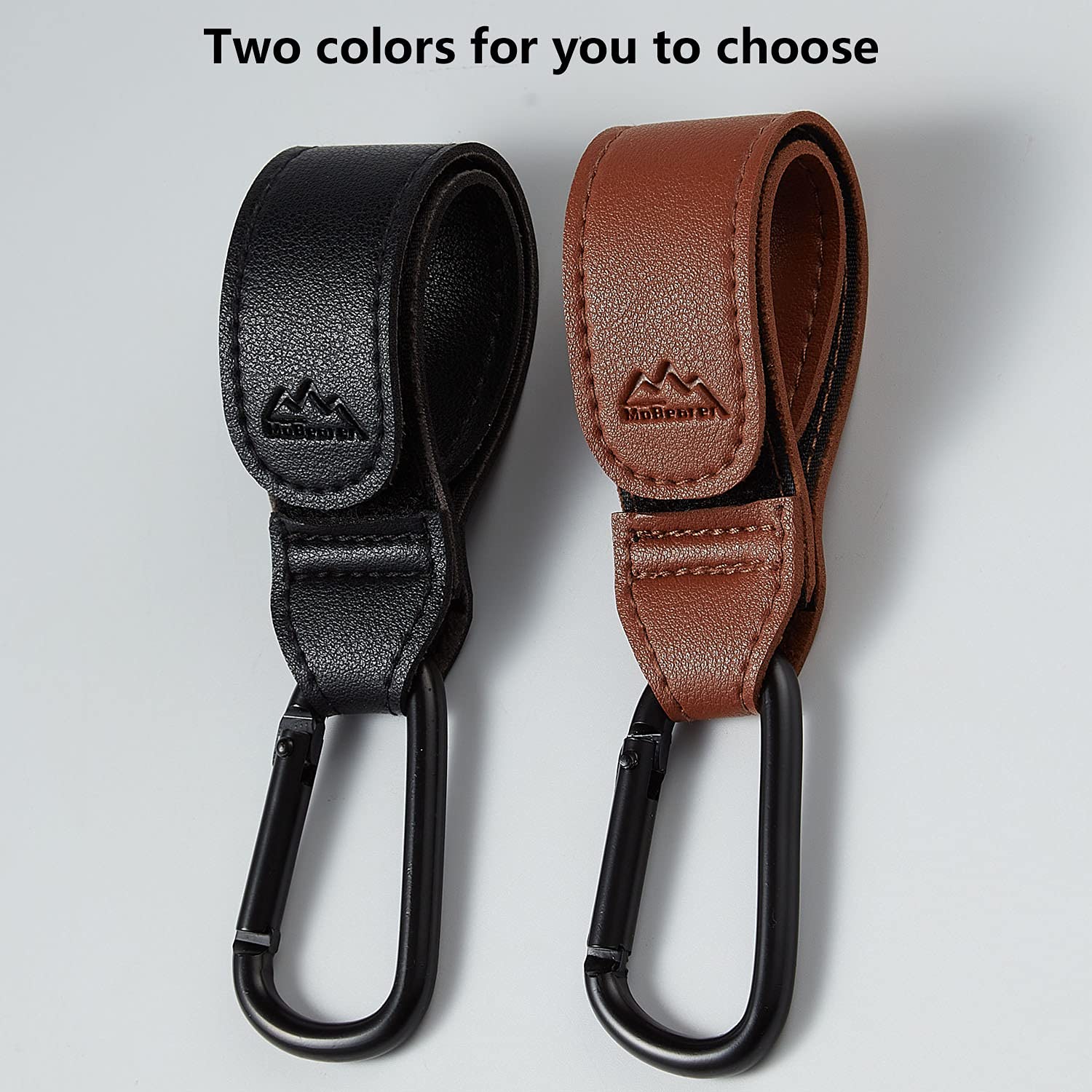 MoBearer premium vegan leather stroller hooks securely hold multiple bags.