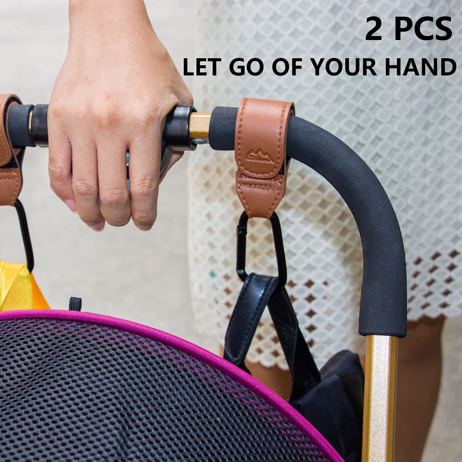 MoBearer two-pack hooks clipped to a foam handle for easy organization.