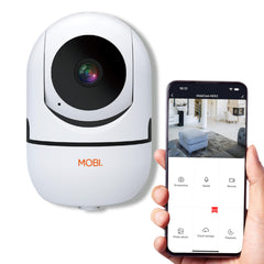 MOBI MobiCam Indoor Camera demonstrates two-way audio for soothing conversations.