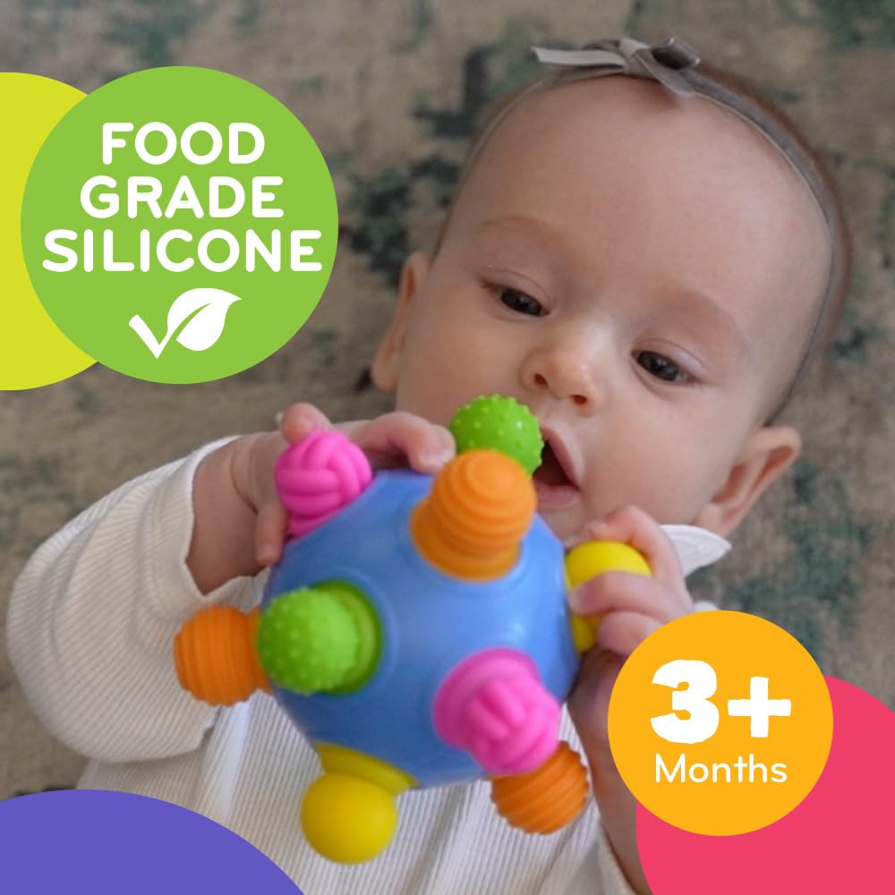 Mobi Woblii sensory ball texture closeup highlighting squeeze-friendly design
