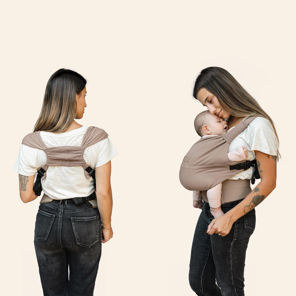 Moby Duet quilted drool pads are removable for easy cleaning.