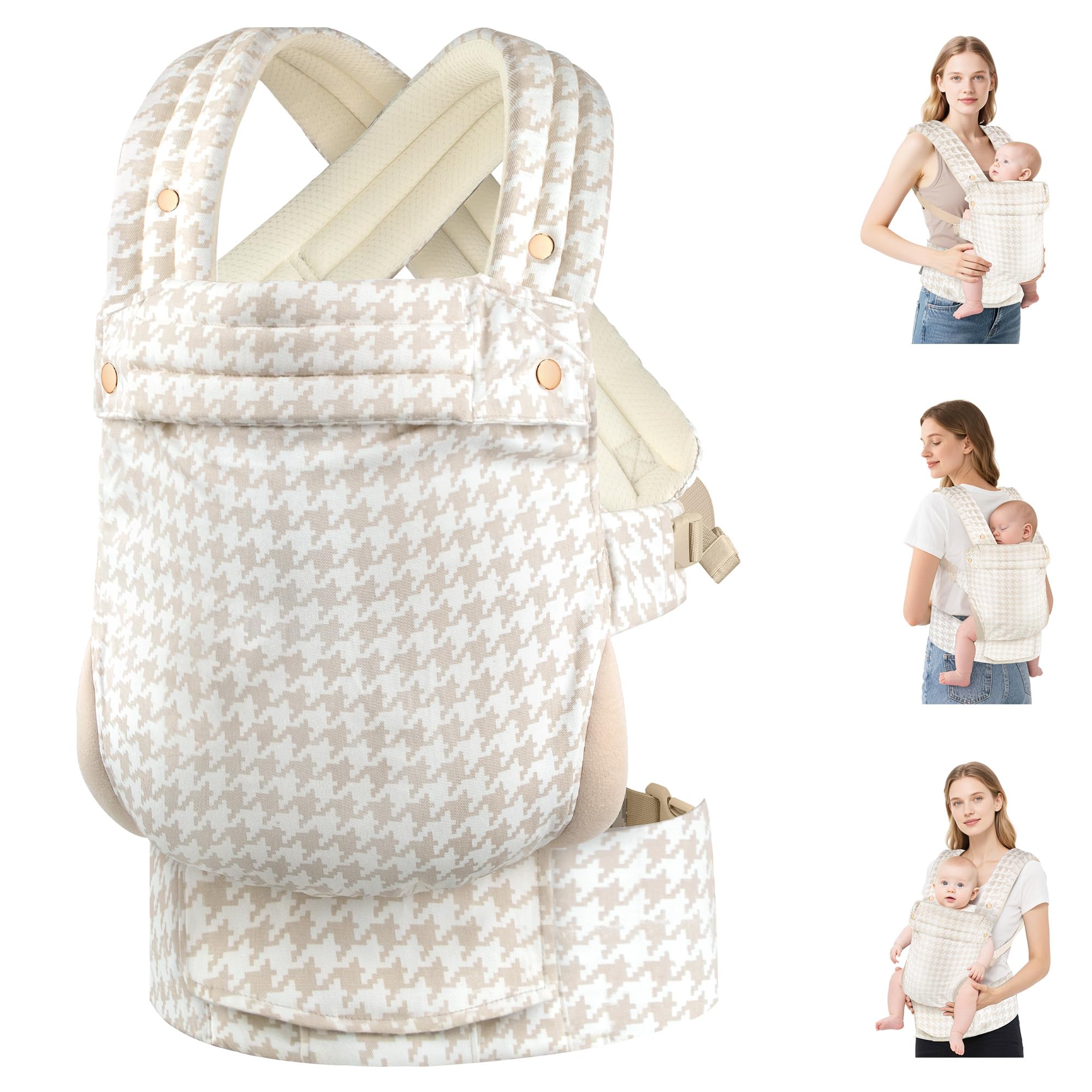 MOCKPOSE baby carrier front view with ergonomic support for growing infants.