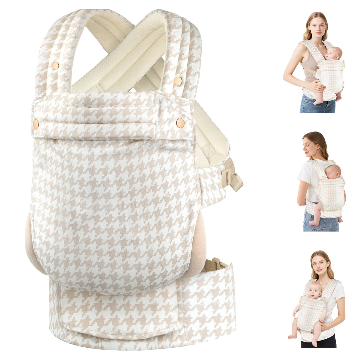MOCKPOSE baby carrier front view with ergonomic support for growing infants.