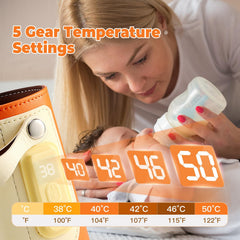 Moclever bottle warmer with LED display showing real-time temperature readings.