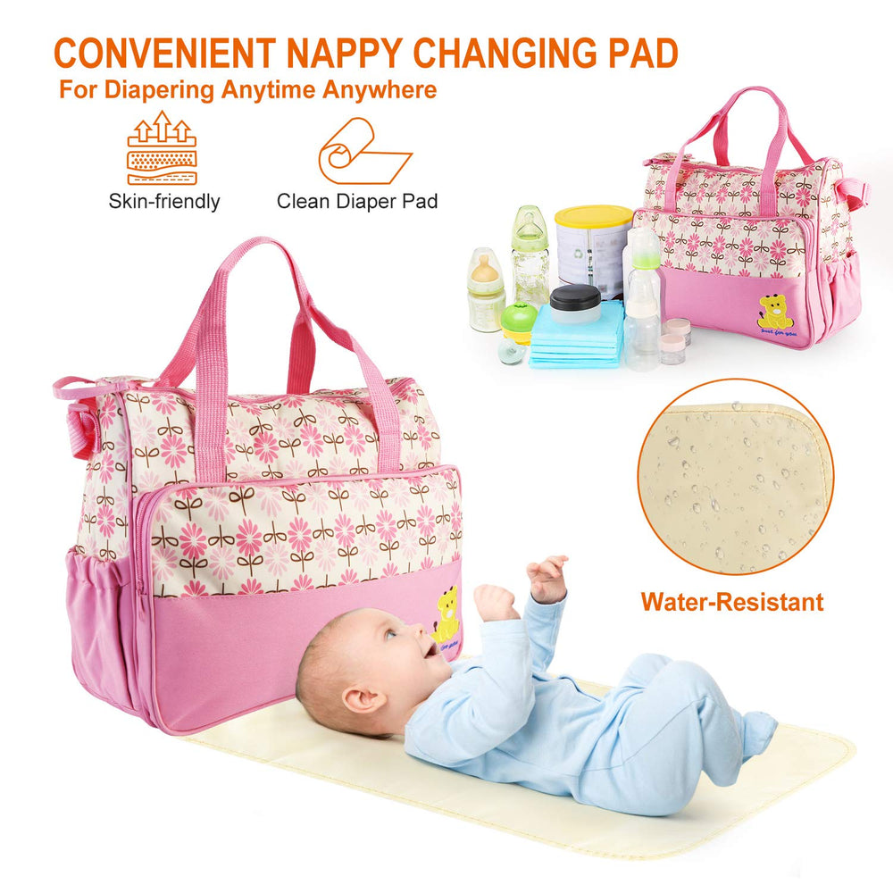 Moclever pink diaper bag set close-up shows water-resistant fabric.