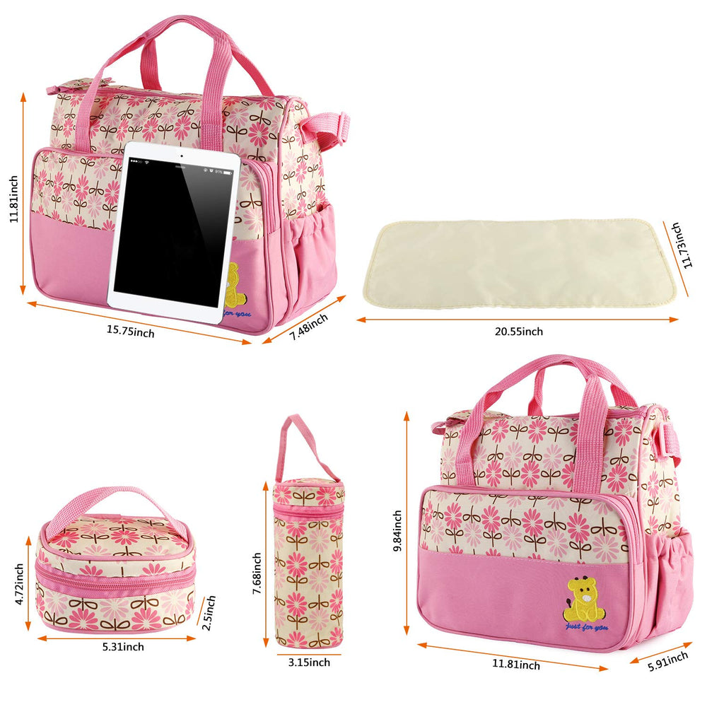 Moclever pink tote with side pockets for bottles and toys.