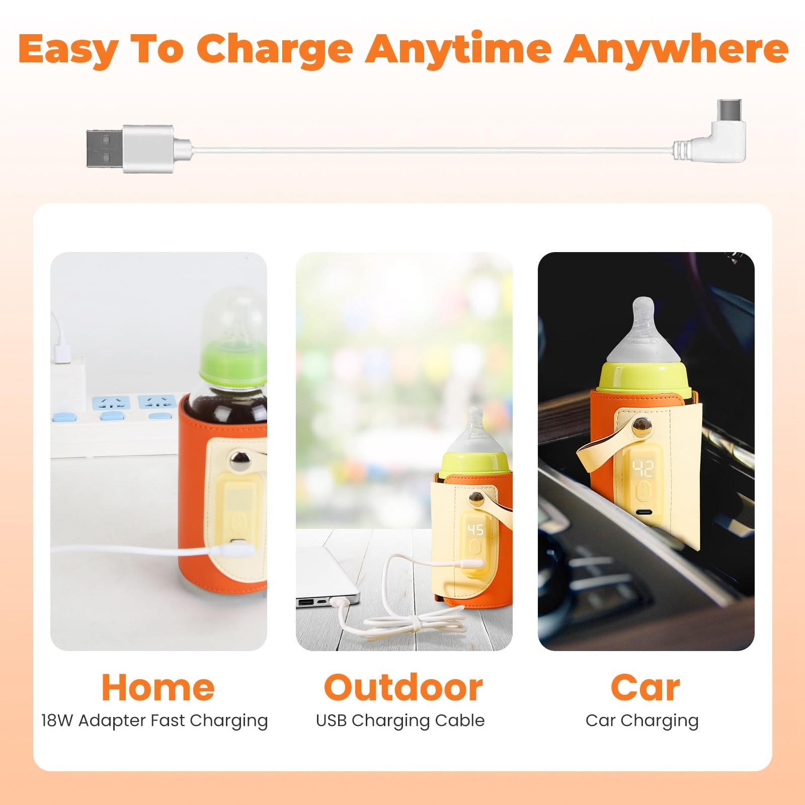 Moclever travel-friendly bottle warmer fits in a diaper bag for trips.