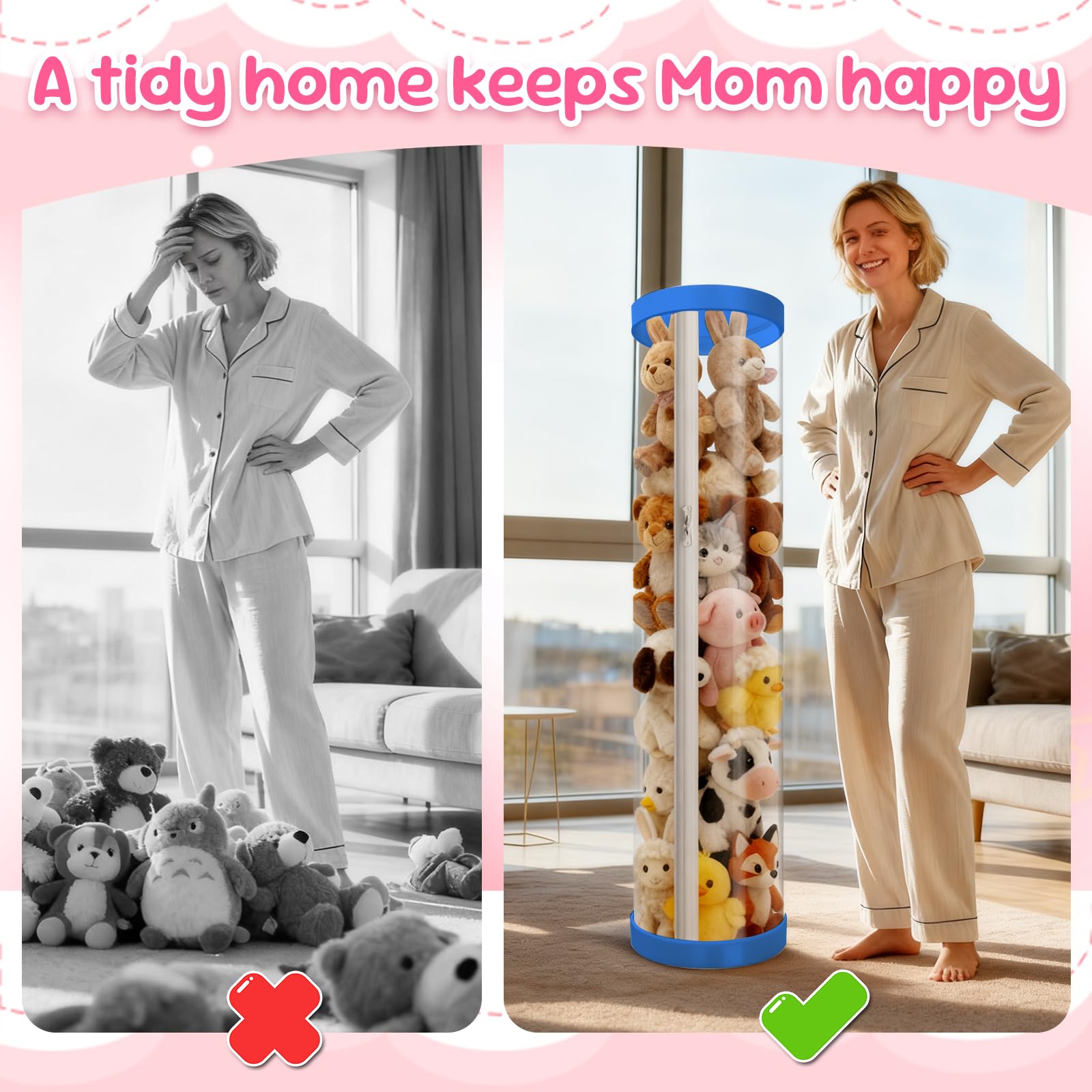 Mocuba tall clear bucket for plush toys provides quick content identification at a glance.