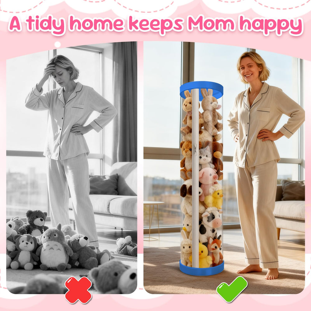 Mocuba tall clear bucket for plush toys provides quick content identification at a glance.