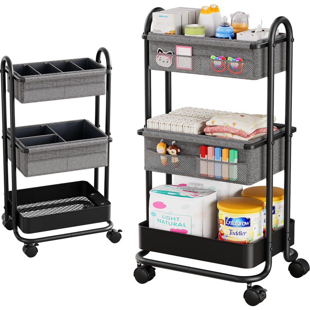 Modanais baby diaper caddy on wheels with 3 tiers for easy access.