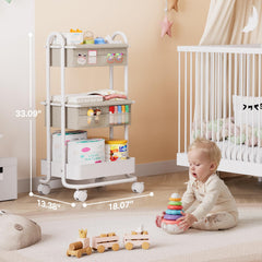Modanais diaper caddy on wheels front view showing sturdy frame and dividers