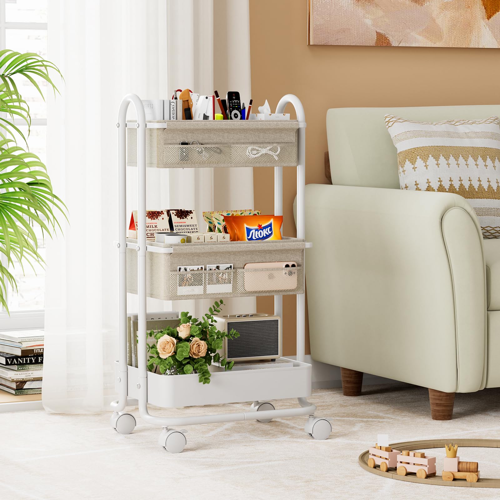 Modanais rolling storage cart wheels maneuverability ideal for moving between rooms