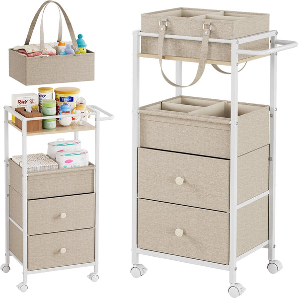 Modanais baby diaper caddy top wood panel keeps essentials at hand during changes