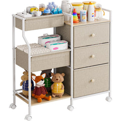 Modanais baby organizer 3-tier cart – side view for mobile nursery storage efficiency.