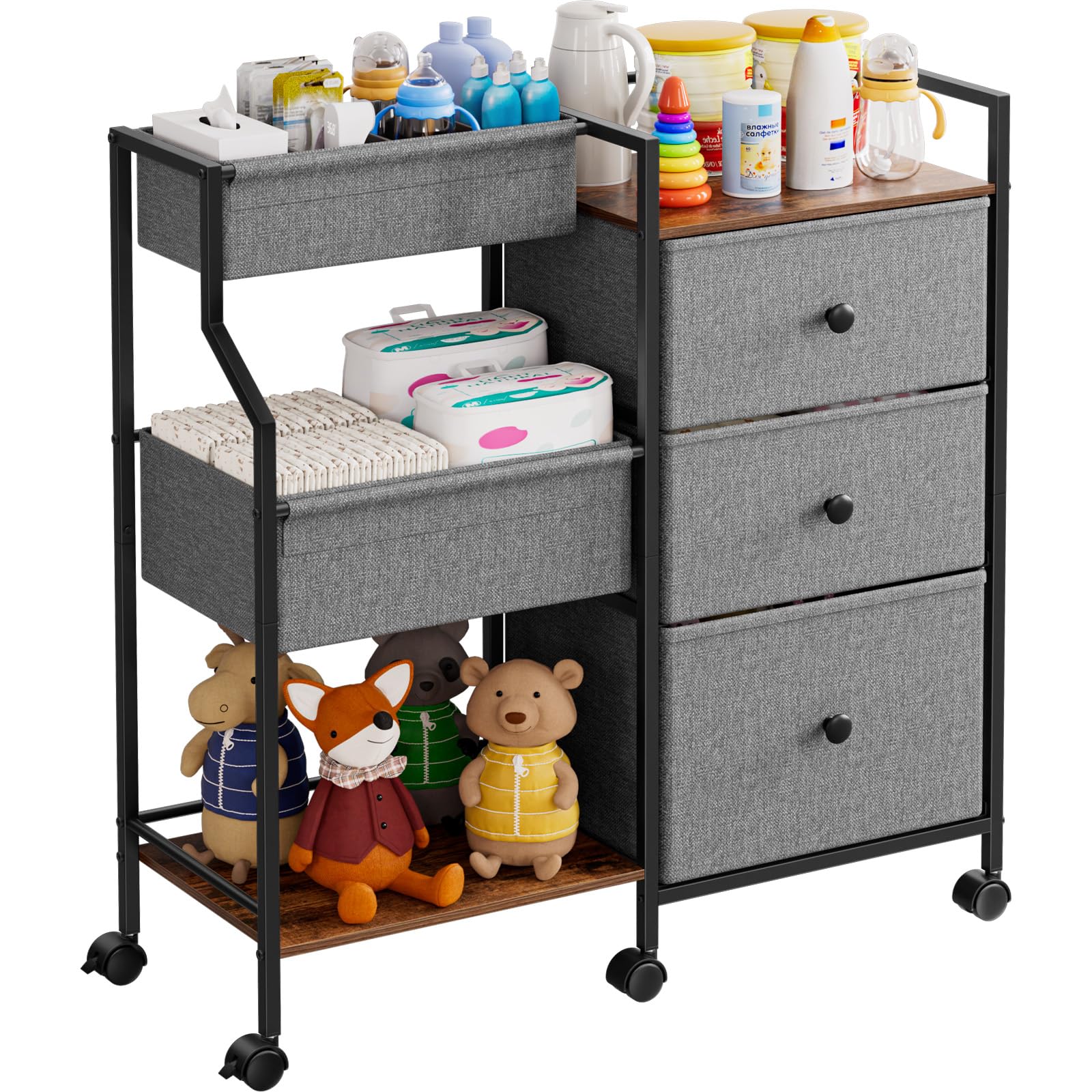 Modanais diaper caddy cart with a 3-tier design for organized nursery storage.
