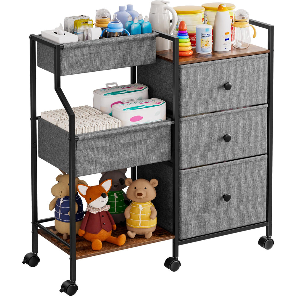 Modanais diaper caddy cart with a 3-tier design for organized nursery storage.