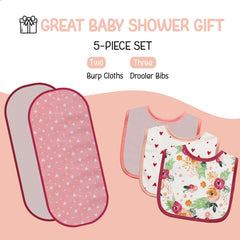 MODERN BABY adjustable hook-and-loop closure on bibs up to 12 months.