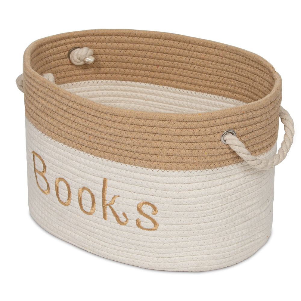 Modern Designs Pro rope storage basket in nursery setup for toy and book organization.