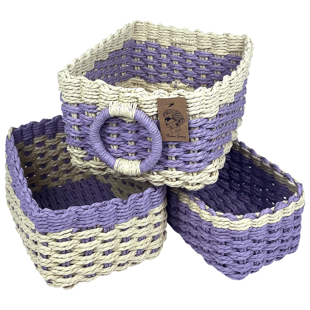 Modern Granny CALM color blocks basket on shelf for tidy storage