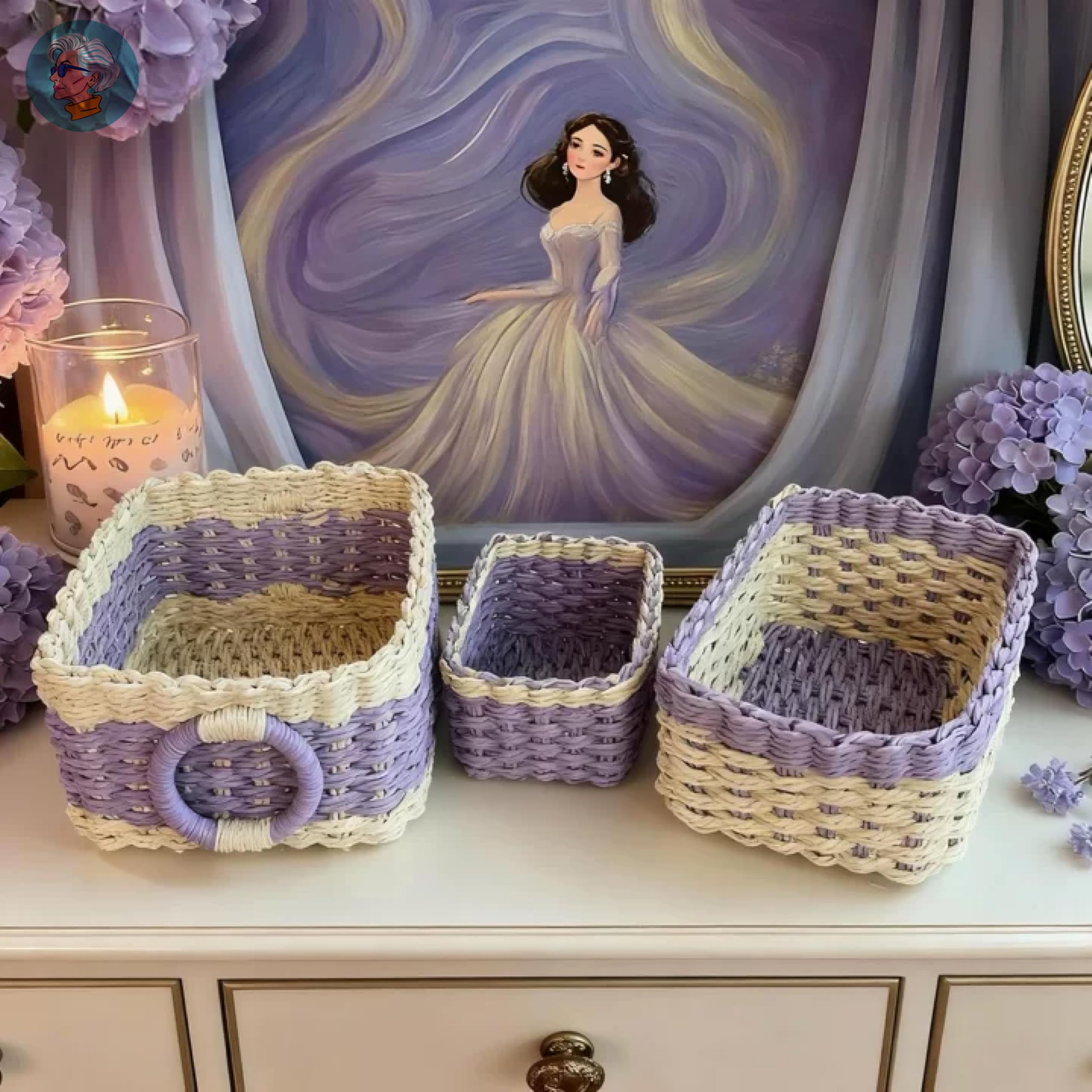 Boho styled room with Modern Granny CALM baskets for storage