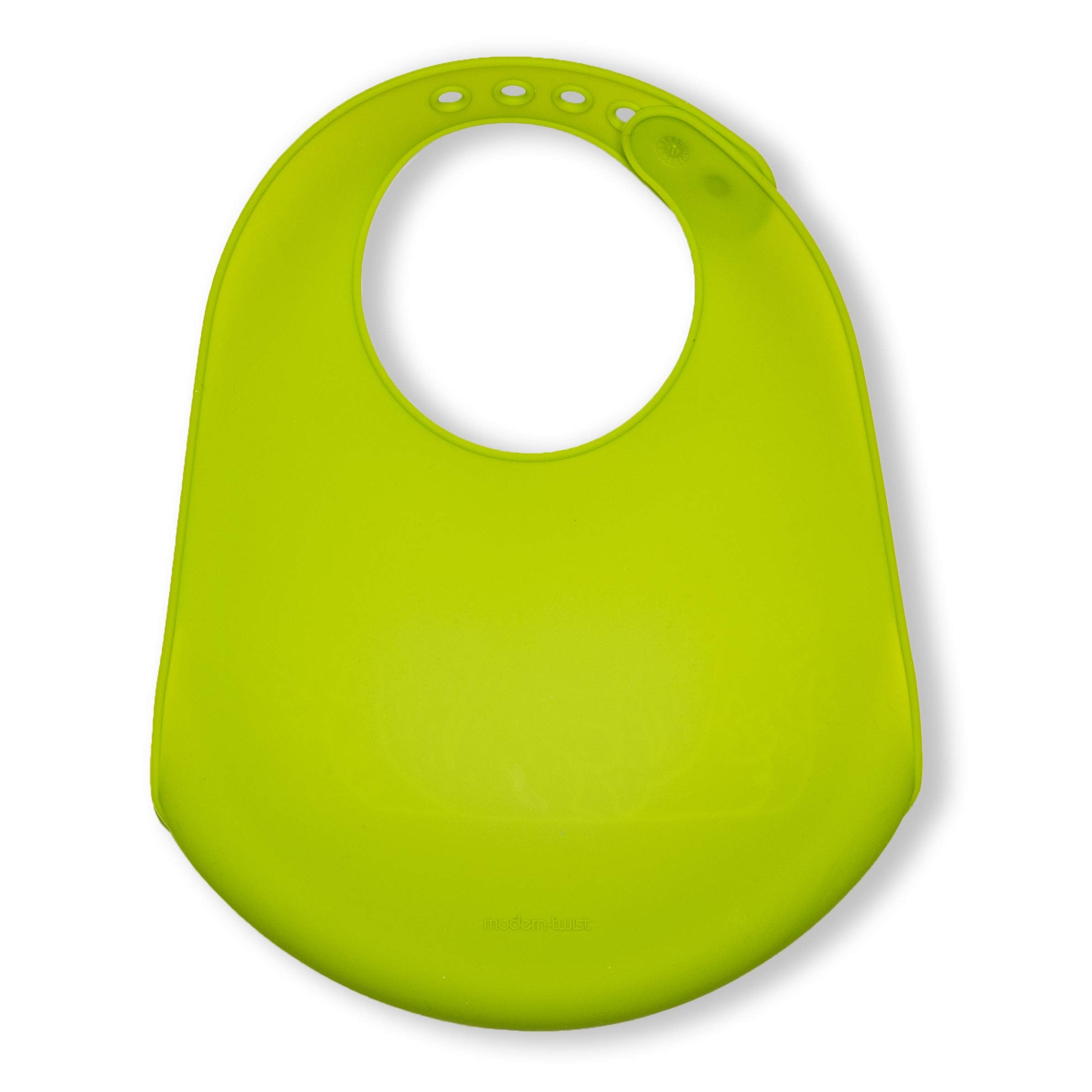Modern-Twist silicone bucket bib pocket in bright color for quick cleanup.