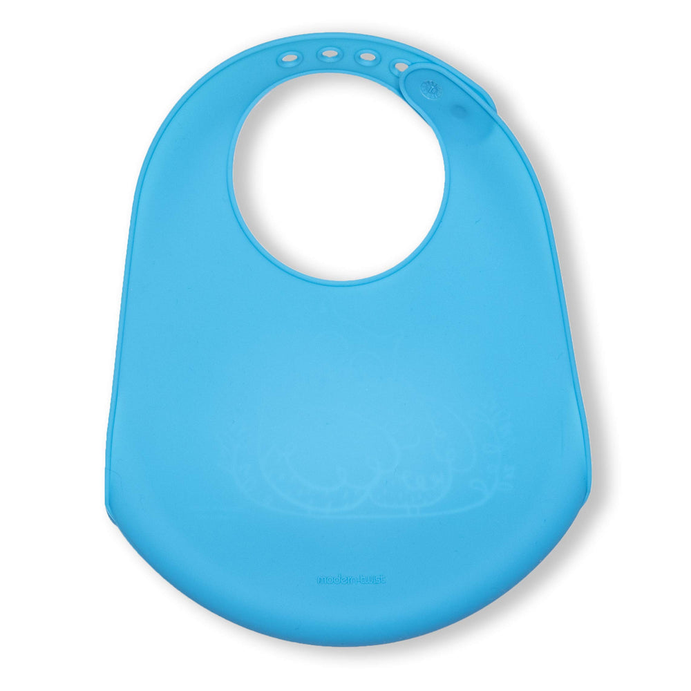 MODERN-TWIST bucket bib rolled up for compact storage and travel