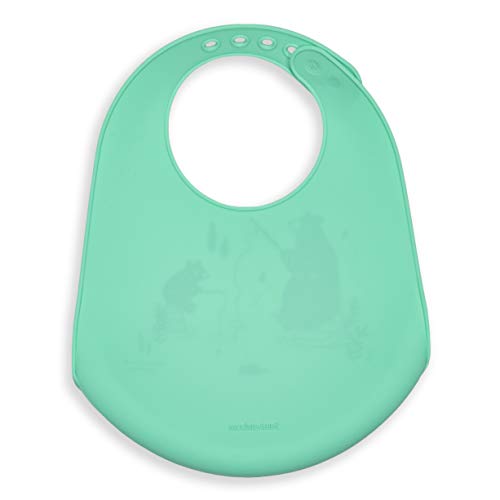 Modern Twist Bucket Bib silicone material offers durable, flexible daily use.