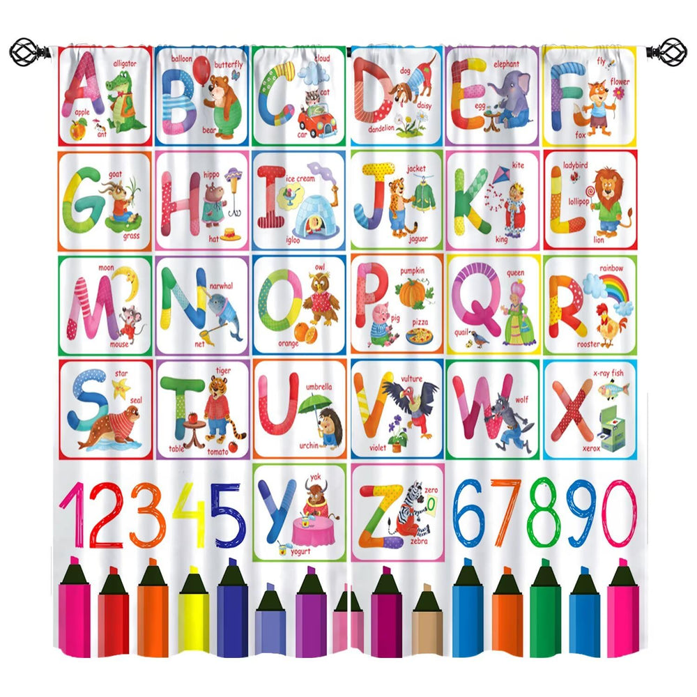 Moderw Alphabet ABC Curtains with playful alphabet motifs for kids' room decor and learning-friendly ambiance.