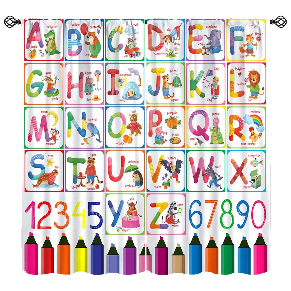 Moderw Alphabet ABC Curtains with playful alphabet motifs for kids' room decor and learning-friendly ambiance.