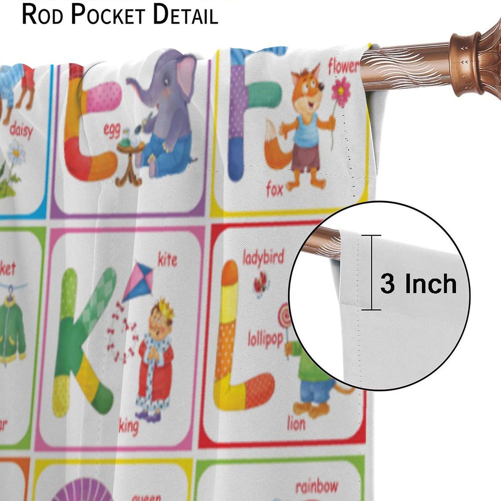 Moderw Alphabet ABC Curtains available in multiple sizes to fit different windows and spaces.