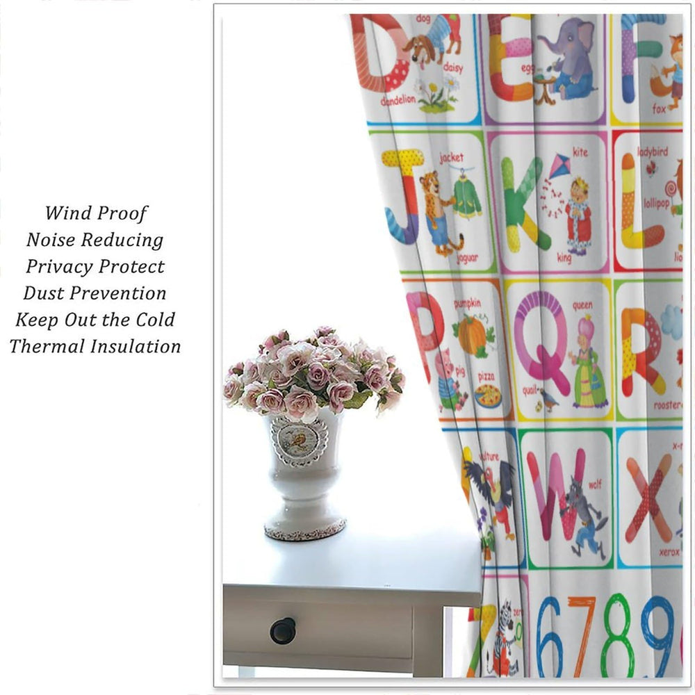 Moderw Alphabet ABC Curtains offer balanced light with UV considerations for a comfortable room.