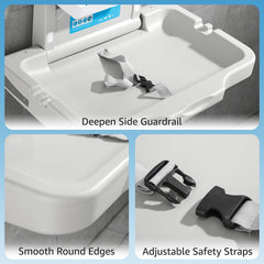 Modunful side bag hooks hold bags or purses near the changing area.