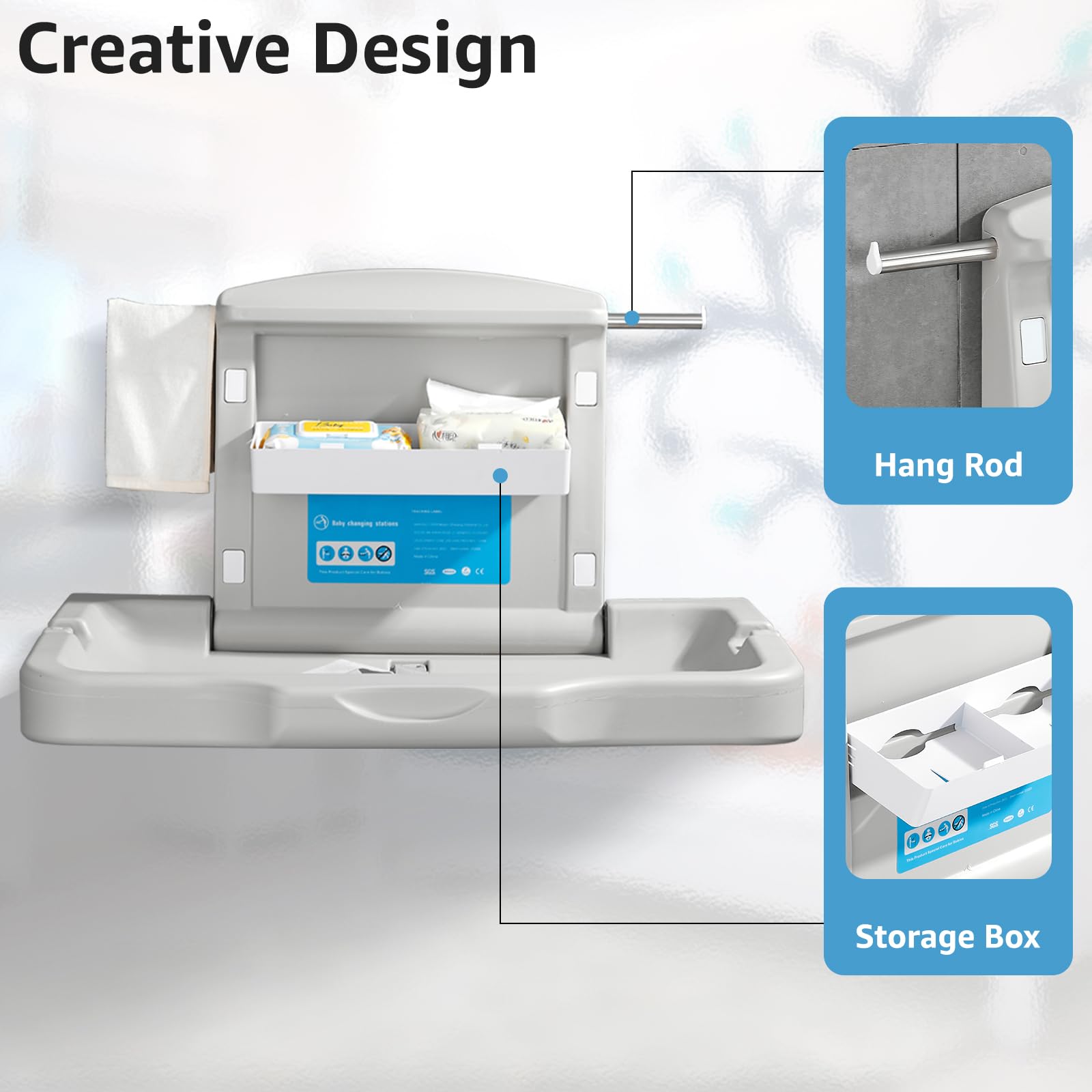 Modunful changing station open for convenient diaper changes with smooth surface.